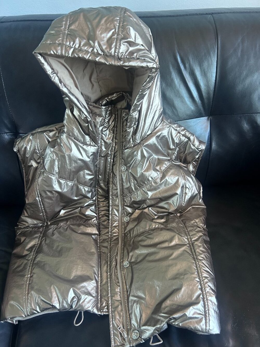 Daily Practice Metallic Silver Hooded Puffer Vest